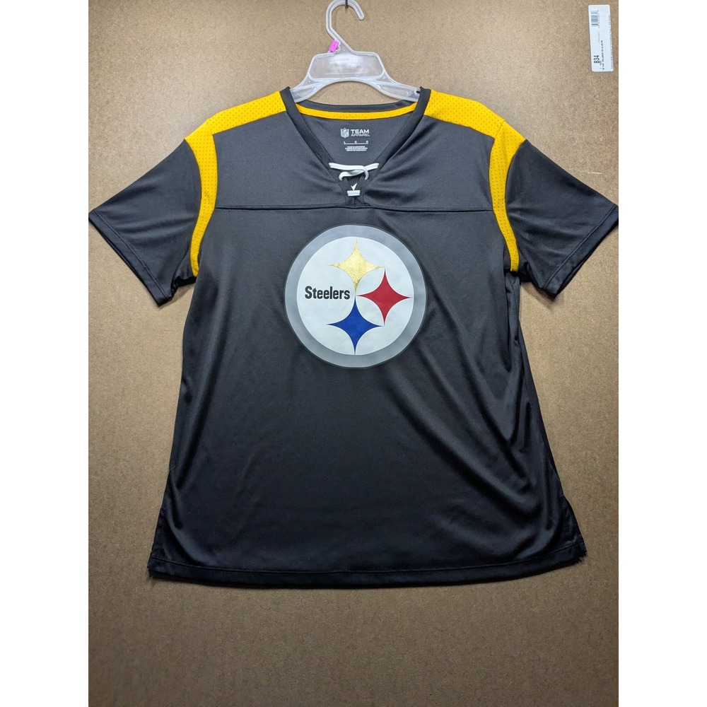 NFL Team Apparel Pittsburgh Steelers Lace Up Jersey Shirt Black Gold Womens L